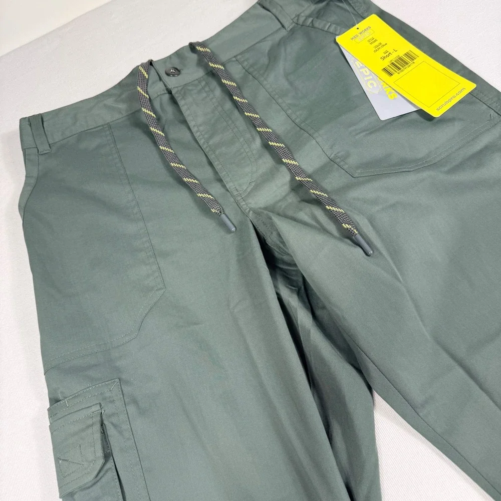 Med Works Epic Cargo Scrub Pants Large Short Olive Green Stretch 9500S